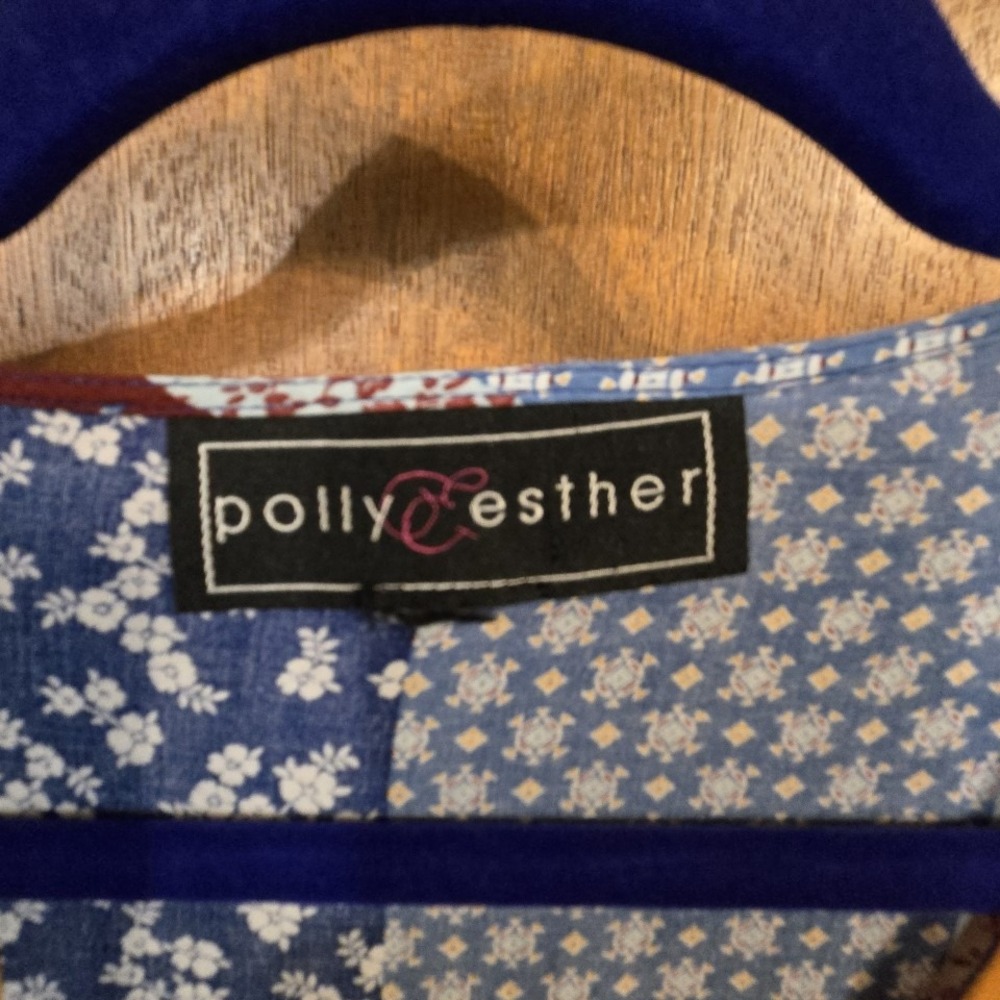 Polly & Esther Blue and Mustard Mixed Floral Tie-Front Blouse - Picture 2 of 10
